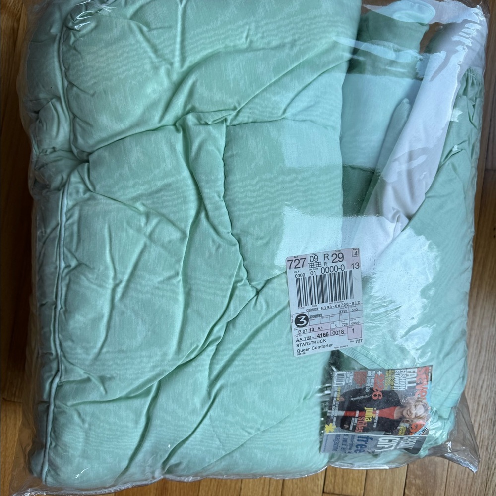 Mint Green white Queen Comforter Set